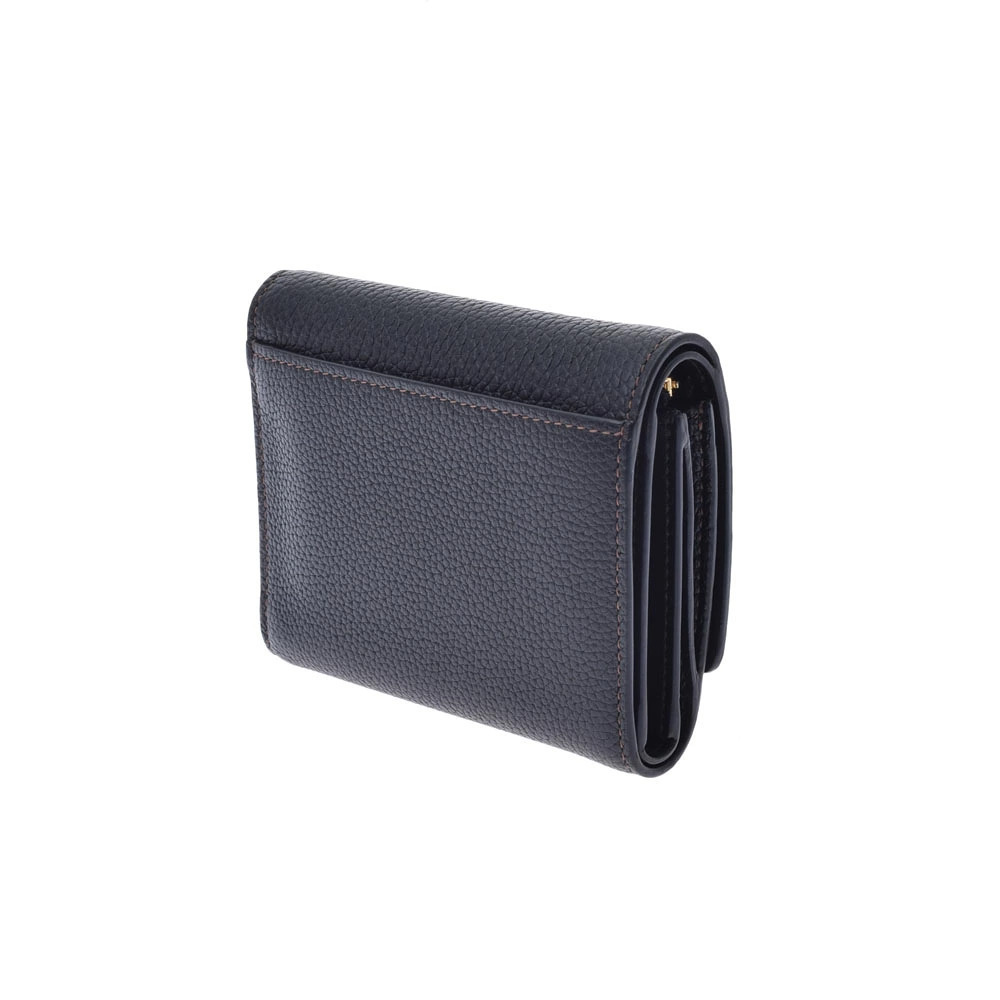 Burberry TB Folding Tri Leather fold Black Grainy Wallet Black